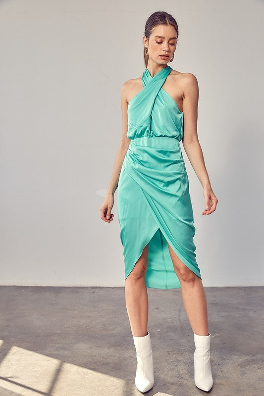 WRAP CROSS NECK DRESS - Nueva Moda Boutique By Giselly