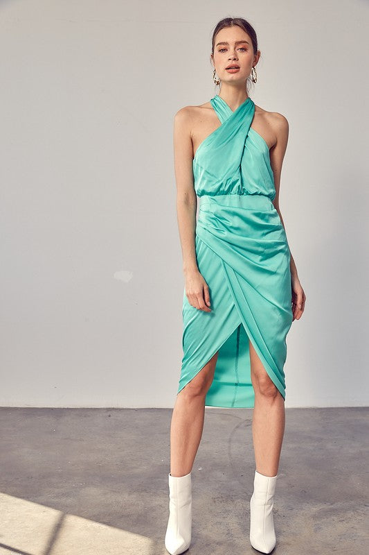 WRAP CROSS NECK DRESS - Nueva Moda Boutique By Giselly
