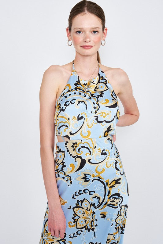 PRINTED HALTER NECK MAXI DRESS - Nueva Moda Boutique By Giselly