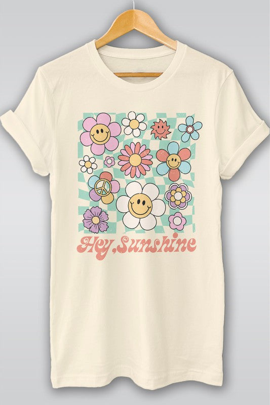 Retro Summer Flower Checkered Graphic Tee