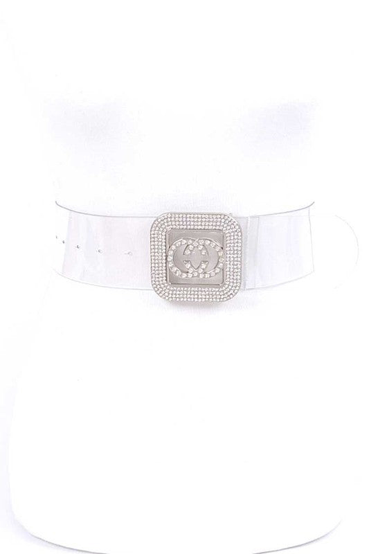 Crystal Logo Buckle Clear Transparent Belt - Nueva Moda Boutique By Giselly