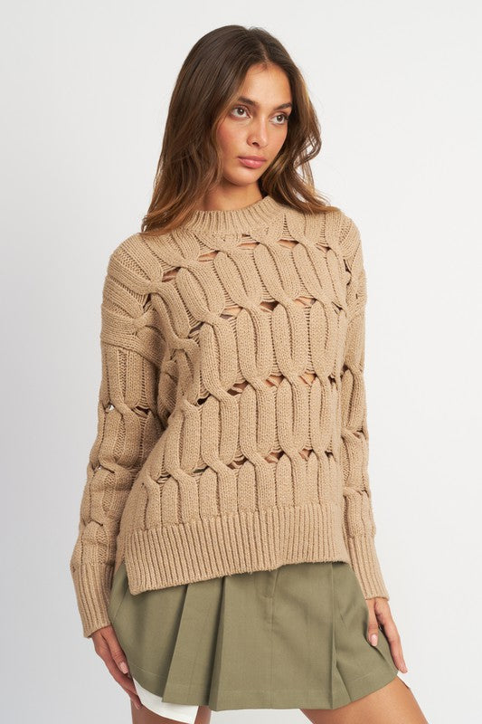 OPEN KNIT SWEATER WITH SLITS - Nueva Moda Boutique By Giselly