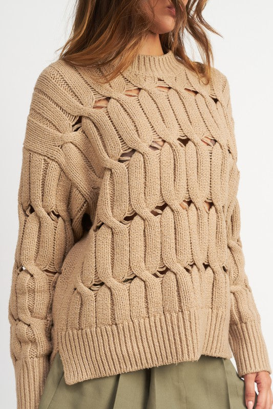 OPEN KNIT SWEATER WITH SLITS - Nueva Moda Boutique By Giselly