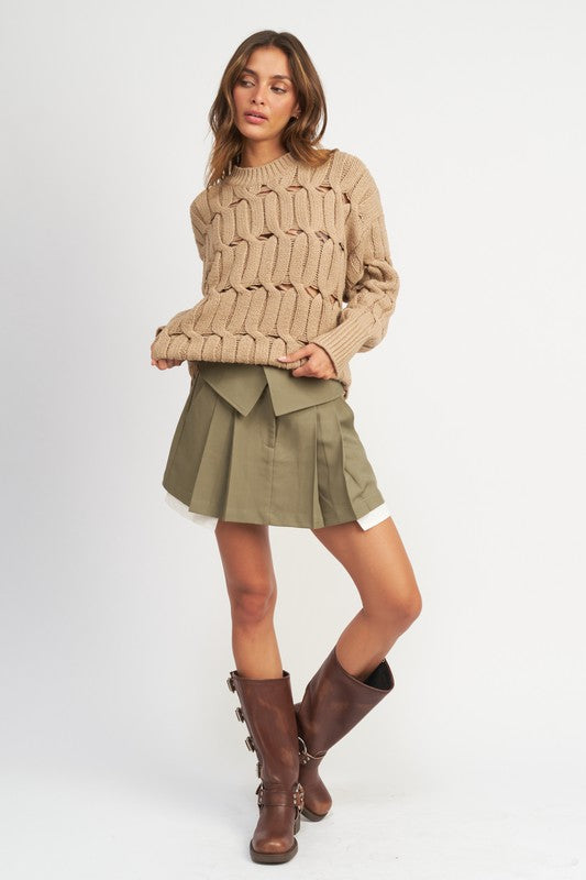 OPEN KNIT SWEATER WITH SLITS - Nueva Moda Boutique By Giselly