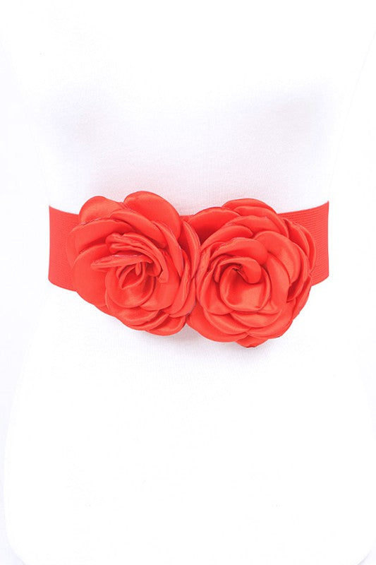 Satin Double Flower Elastic Belt