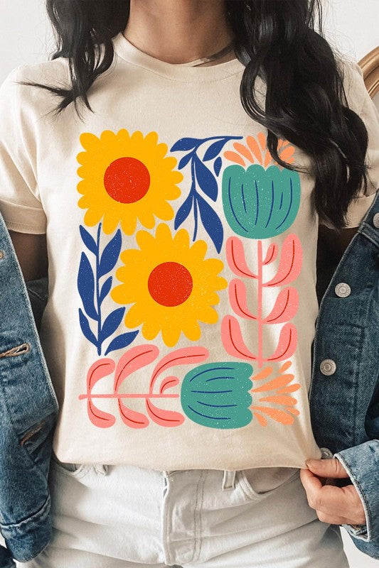 Boho Abstract Floral Graphic T Shirts