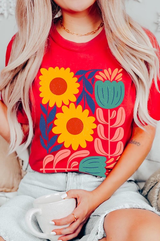 Boho Abstract Floral Graphic T Shirts