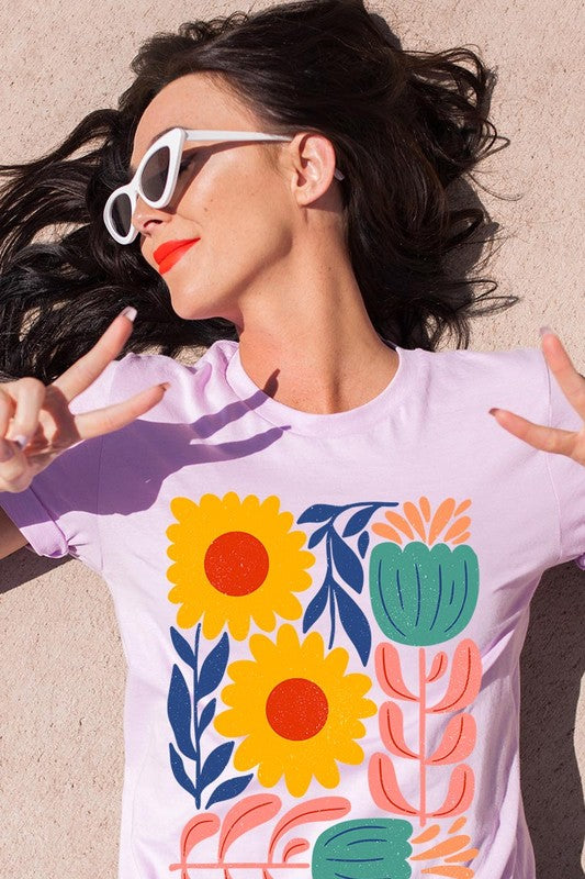 Boho Abstract Floral Graphic T Shirts