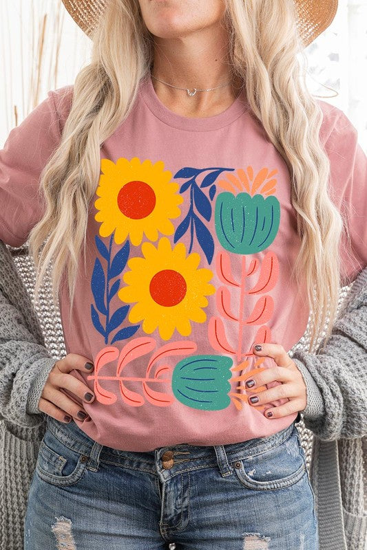 Boho Abstract Floral Graphic T Shirts