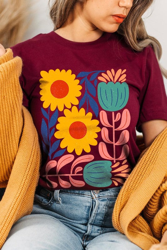 Boho Abstract Floral Graphic T Shirts