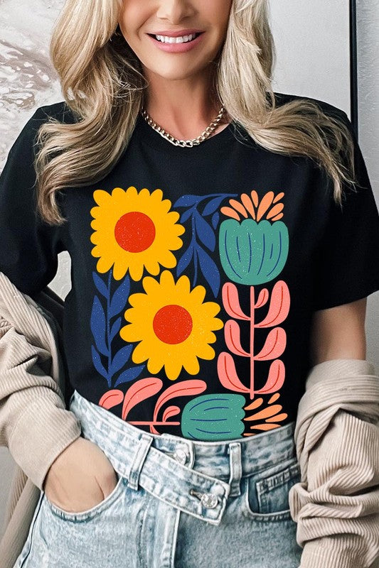 Boho Abstract Floral Graphic T Shirts