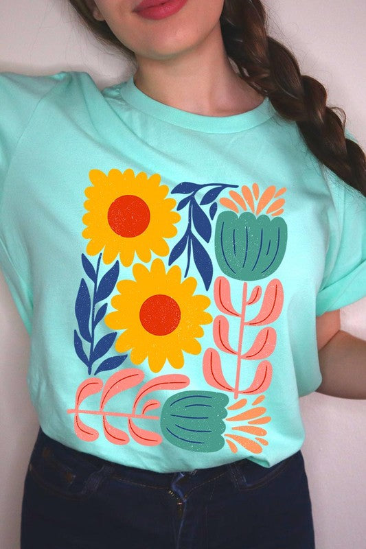 Boho Abstract Floral Graphic T Shirts