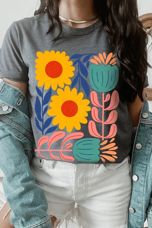 Boho Abstract Floral Graphic T Shirts