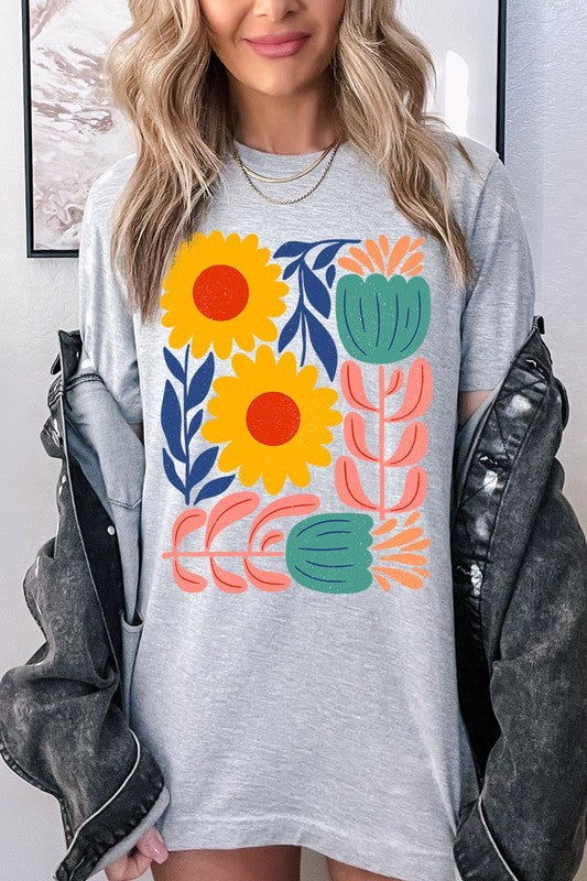 Boho Abstract Floral Graphic T Shirts