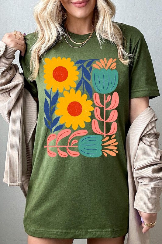 Boho Abstract Floral Graphic T Shirts