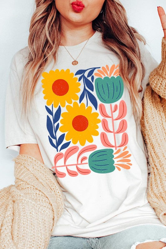 Boho Abstract Floral Graphic T Shirts