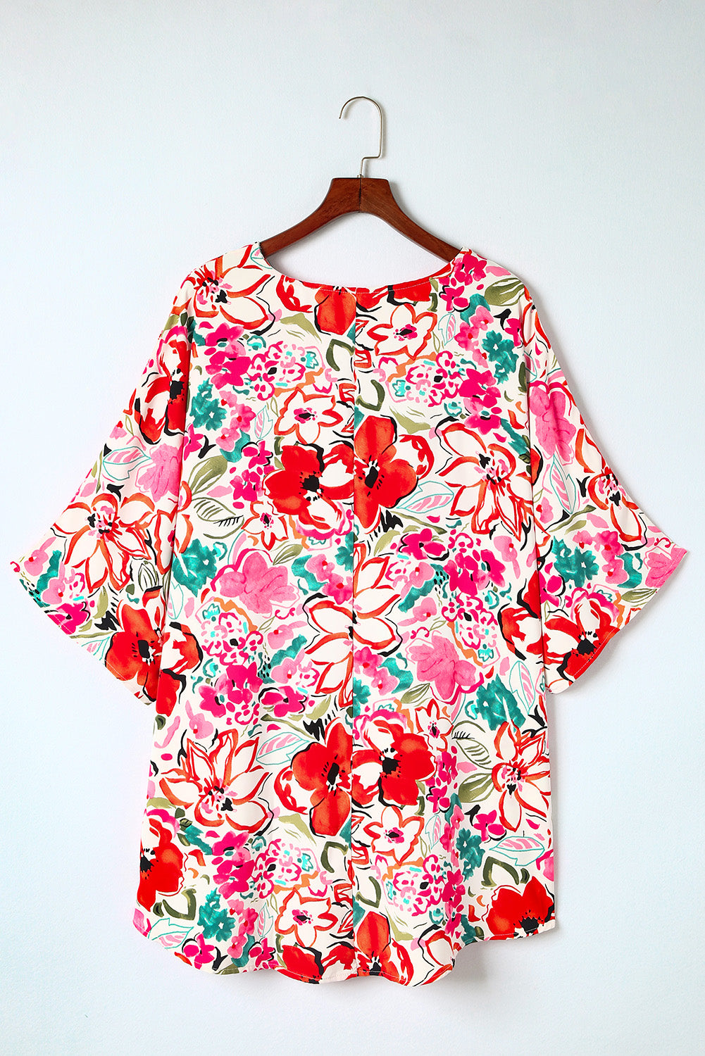Rose Plus Size Floral Print Boho Kimono Sleeve Shirt - Nueva Moda Boutique By Giselly