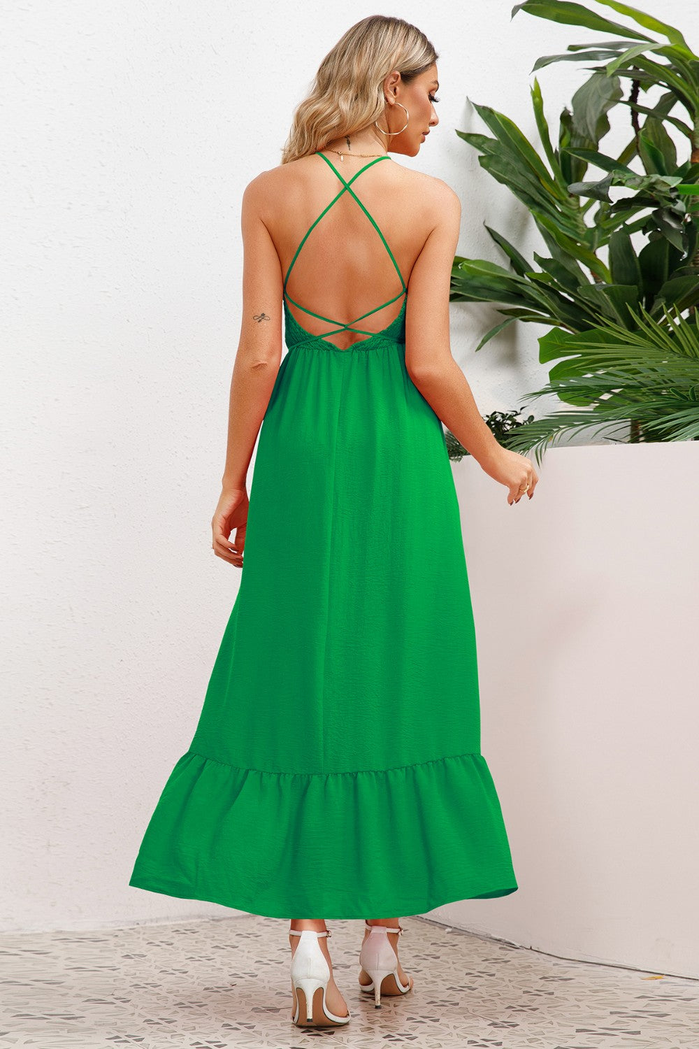 Smocked Crisscross Spaghetti Strap Dress
