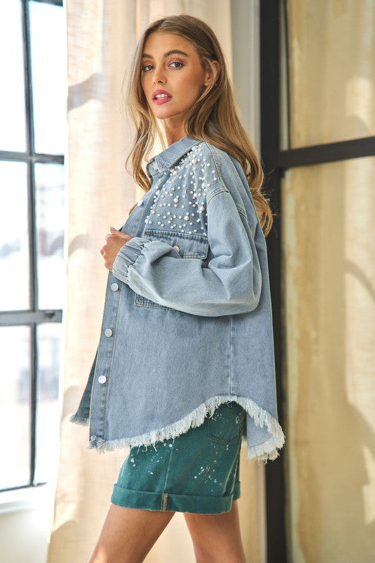 Women Button Down Denim Blouse - Nueva Moda Boutique By Giselly
