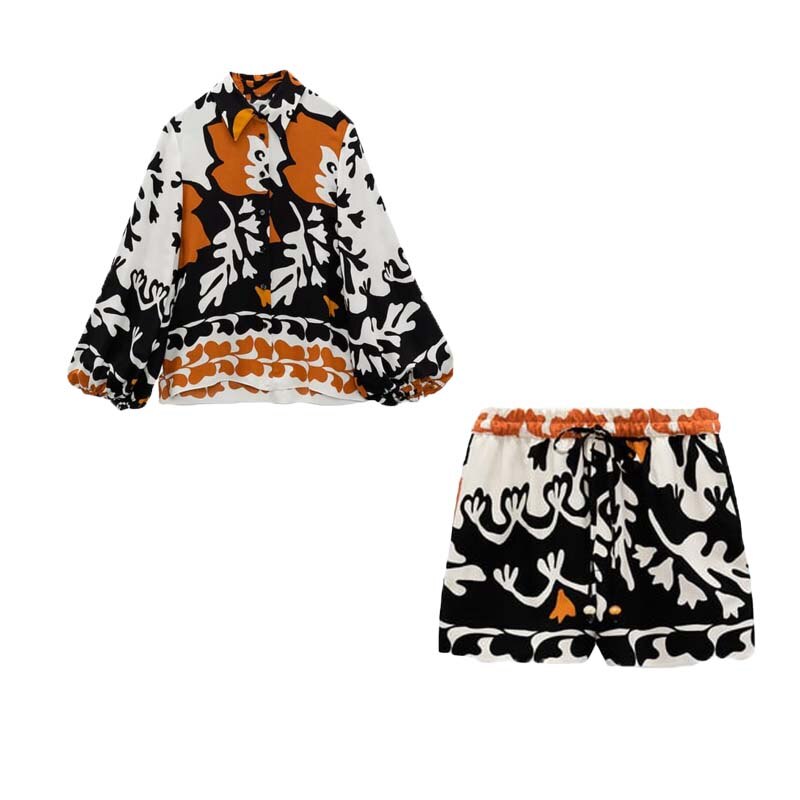 Woman Pieces Fashion Printed Shirt Casual Long Sleeve Top Women Pants Sets Ladies Suit