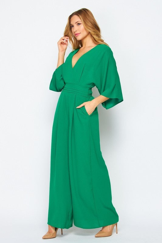 V- Neck Jumpsuit With Pocket