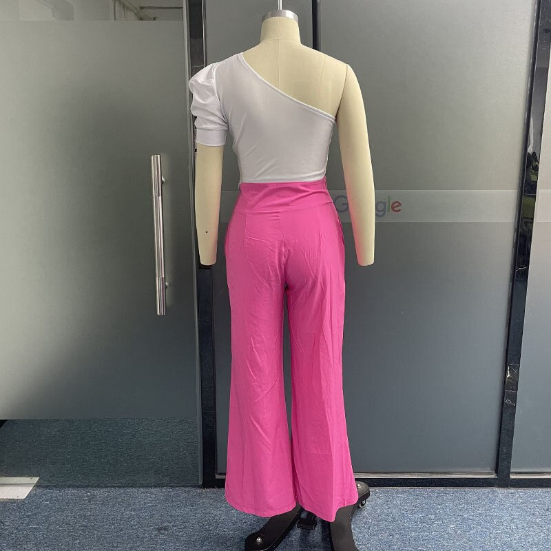 Women's Pants Women Evening Dress Traf Casual Fashion Solid Lace Up Loose Official Clothing Color-Block Wide Leg Trousers