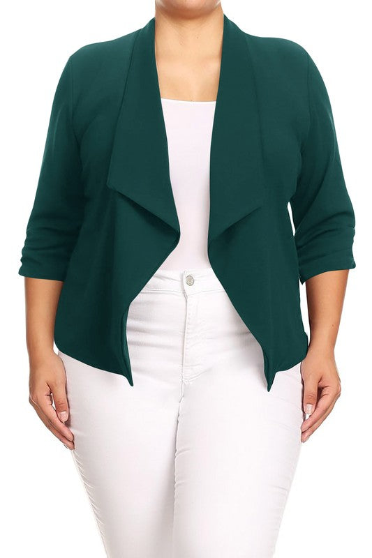 Plus size Solid waist length jacket in a loose fit - Nueva Moda Boutique By Giselly