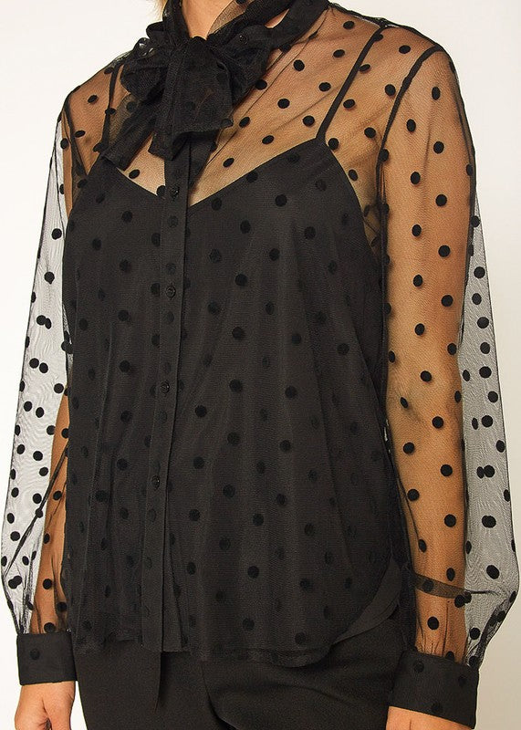 POLKA DOT MESH BLOUSE XS-XL - Nueva Moda Boutique By Giselly