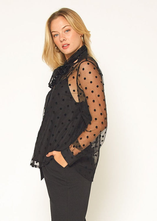 POLKA DOT MESH BLOUSE XS-XL - Nueva Moda Boutique By Giselly