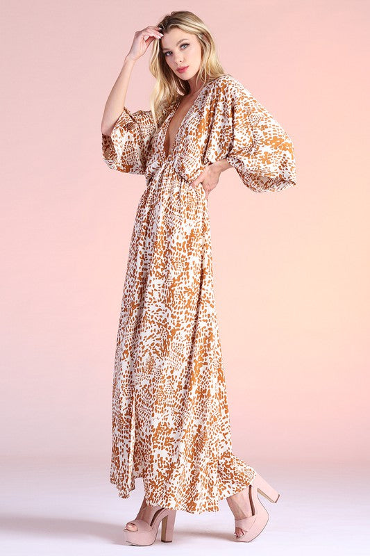 Siena Texture Print Kimono Maxi - Nueva Moda Boutique By Giselly