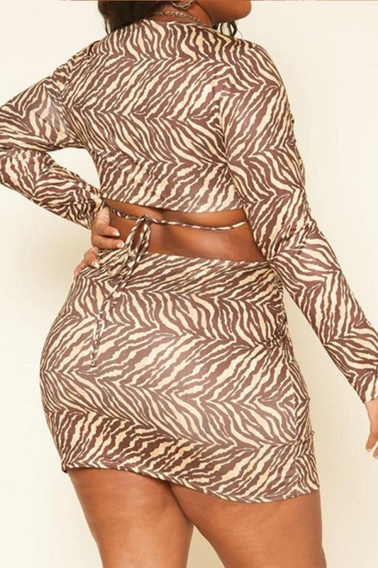Plus Size Zebra Pattern Cut Out Mini Dress - Nueva Moda Boutique By Giselly