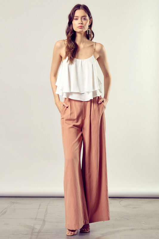 BEADED SHOULDER STRAP CAMI TOP - Nueva Moda Boutique By Giselly