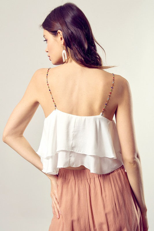 BEADED SHOULDER STRAP CAMI TOP - Nueva Moda Boutique By Giselly