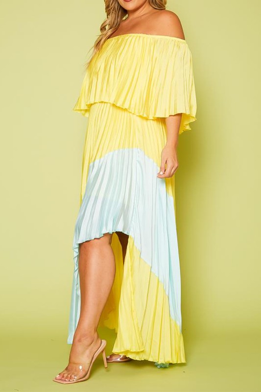 Plus Size Two Tone Pleated Asymmetrical Maxi Dress - Nueva Moda Boutique By Giselly