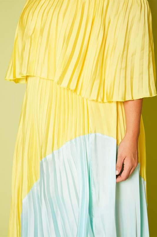Plus Size Two Tone Pleated Asymmetrical Maxi Dress - Nueva Moda Boutique By Giselly