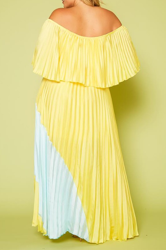 Plus Size Two Tone Pleated Asymmetrical Maxi Dress - Nueva Moda Boutique By Giselly