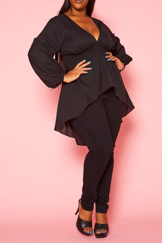 Plus Size High Low Lantern Sleeve Blouse - Nueva Moda Boutique By Giselly