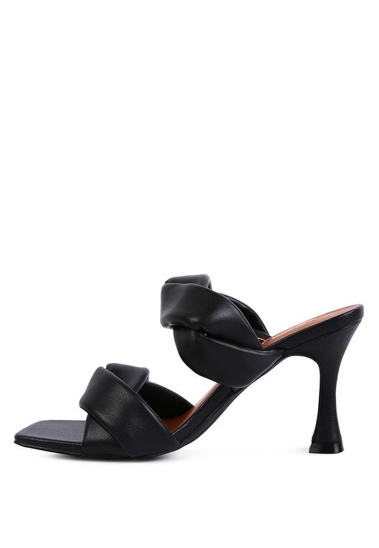 GLAM GIRL TWISTED STRAP SPOOL HEELED SANDALS - Nueva Moda Boutique By Giselly