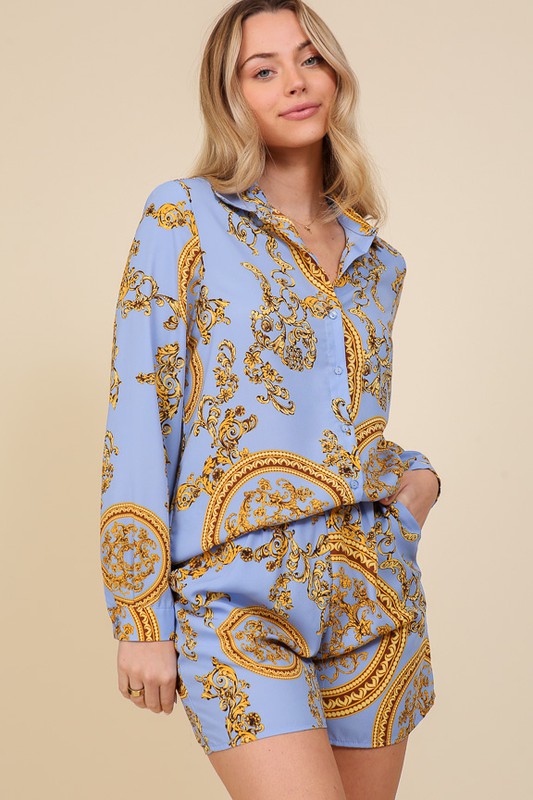 Set-Versace button down short set - Nueva Moda Boutique By Giselly