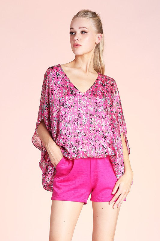 Ditsy Pixel Caftan Top with Back Band - Nueva Moda Boutique By Giselly