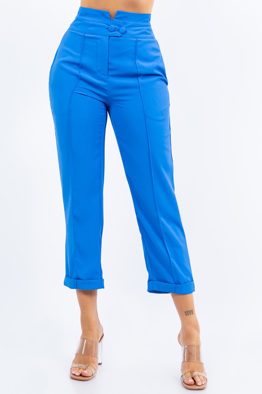 Casual Solid High Waist Capri Pants - Nueva Moda Boutique By Giselly