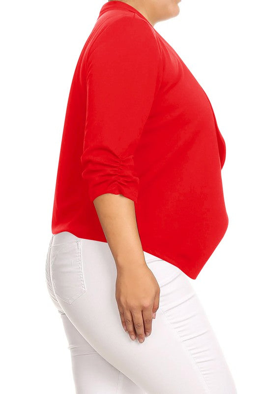 Plus size Solid waist length jacket in a loose fit - Nueva Moda Boutique By Giselly