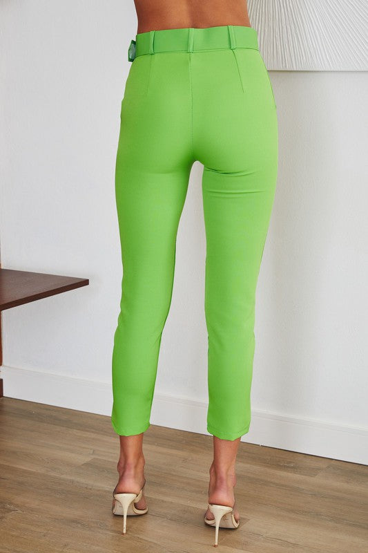 SOLID SLIM DRESS PANTS WITH BELT - Nueva Moda Boutique By Giselly