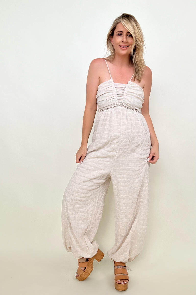 White Birch Sleeveless Halter Tie Back Woven Jumpsuit - Nueva Moda Boutique By Giselly