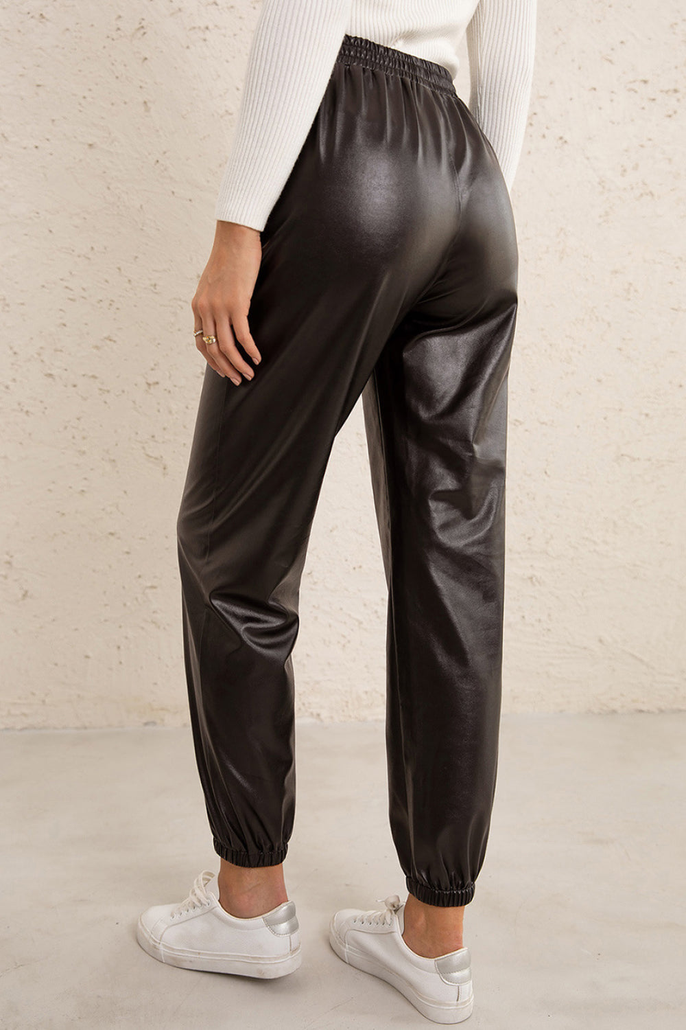 Elastic Waist PU Leather Joggers - Nueva Moda Boutique By Giselly