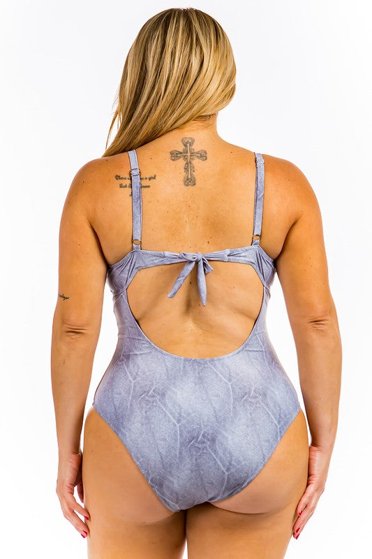 One Piece Buckle Belt embellish Denim Swimsuit - Nueva Moda Boutique By Giselly