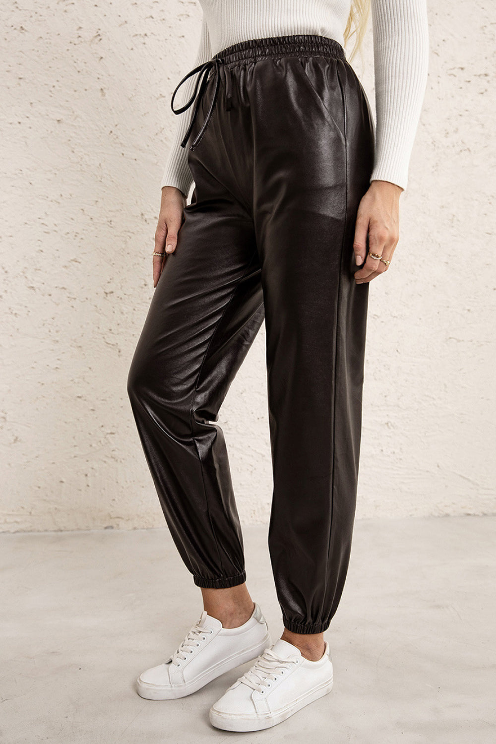 Elastic Waist PU Leather Joggers - Nueva Moda Boutique By Giselly