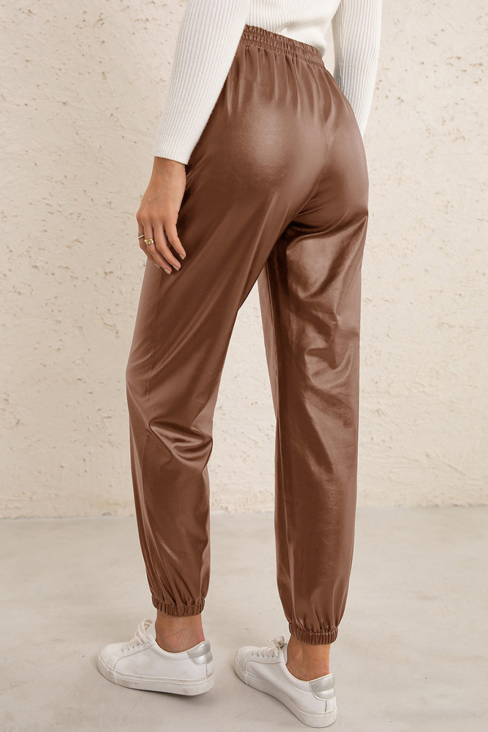 Elastic Waist PU Leather Joggers - Nueva Moda Boutique By Giselly