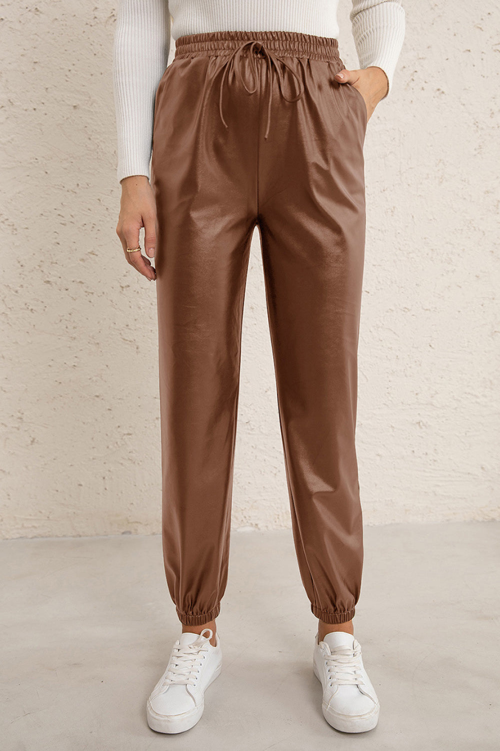 Elastic Waist PU Leather Joggers - Nueva Moda Boutique By Giselly