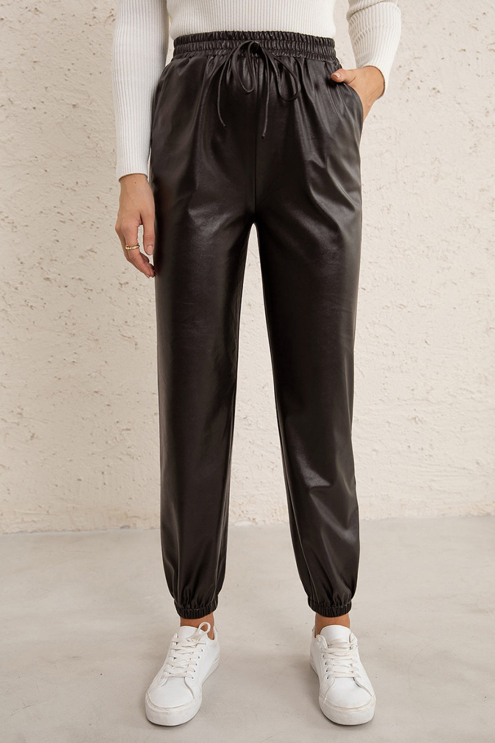Elastic Waist PU Leather Joggers - Nueva Moda Boutique By Giselly
